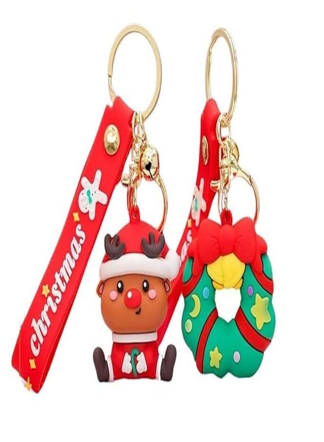 IndusBay® Set of 2, 3D Christmas Theme Cute Keychain Bag Keychain Key Holder Christmas Party Gift Giveaways Pendants Key Chain Gifts, Multicolor - Image 1